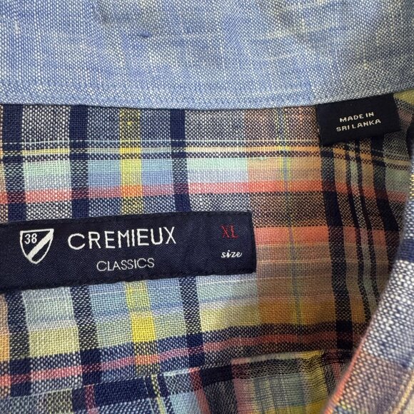 Cremeux Classics XL Mens Plaid Button-Down Shirt 100% Linen Short Sleeve - Picture 4 of 8